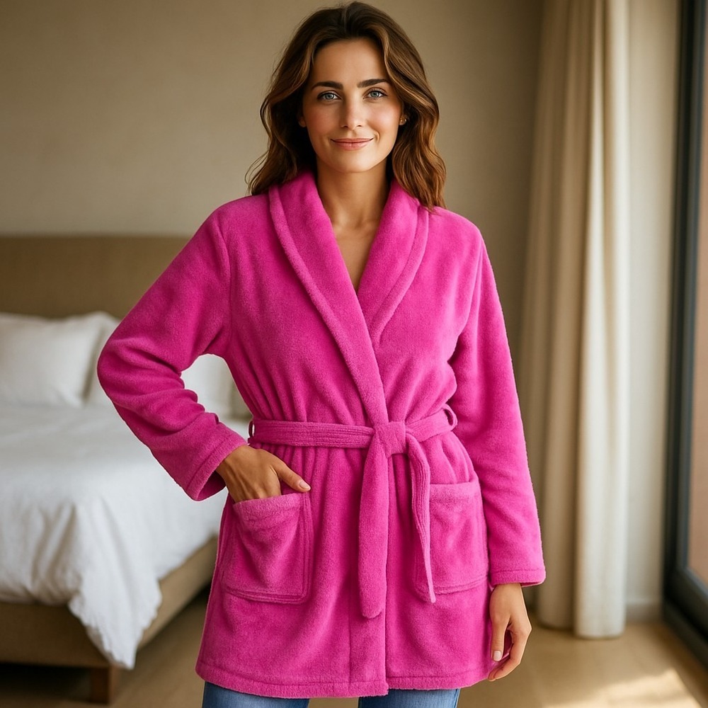 NEW Juicy Couture Luxe Soft Plush Robe Size L/XL Pink Pockets 36" Embossed Crown